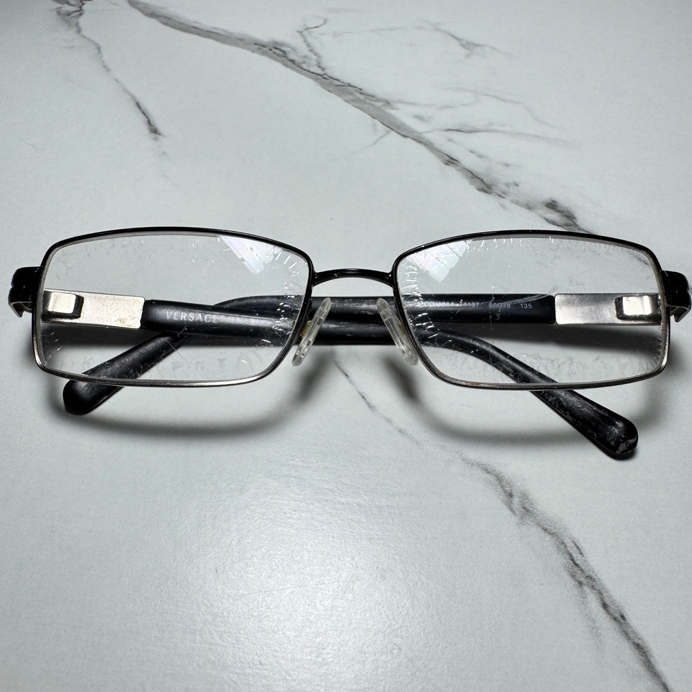 Versace MOD 1064 1137 Black Silver Rectangular Eyeglasses Frames Italy 53-16-135
